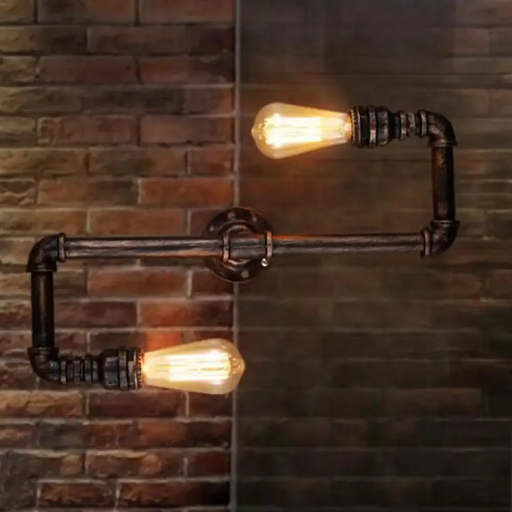 Cyberpunk Bronze Finish Iron Wall Mounted Lamp - 2 Heads Tortuous Pipe Wall Light Kit for Restaurants