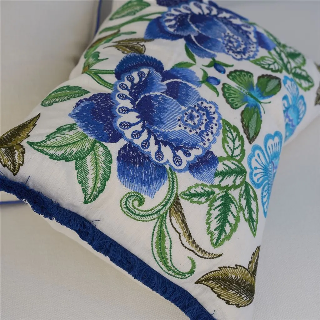 Designers Guild Isabella Embroidered Cobalt Linen Decorative Pillow