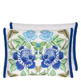 Designers Guild Isabella Embroidered Cobalt Linen Decorative Pillow