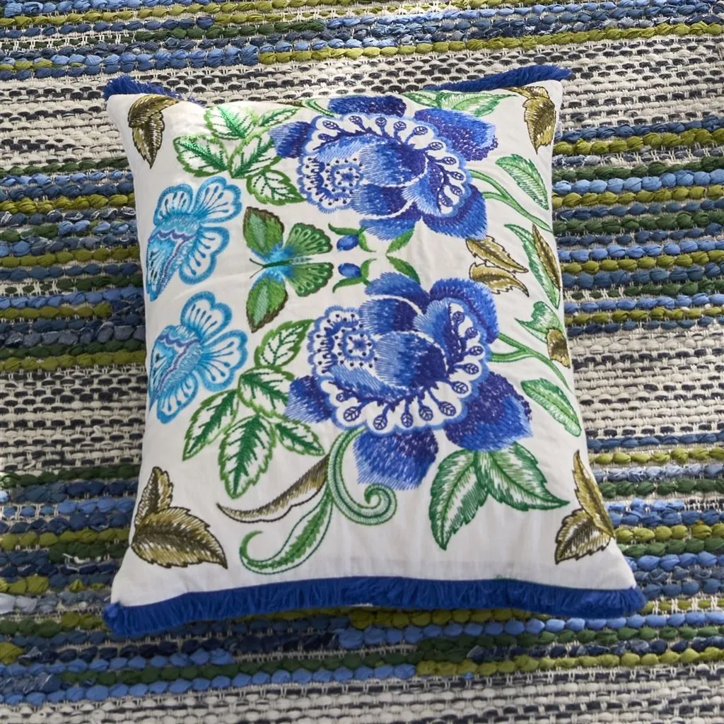 Designers Guild Isabella Embroidered Cobalt Linen Decorative Pillow