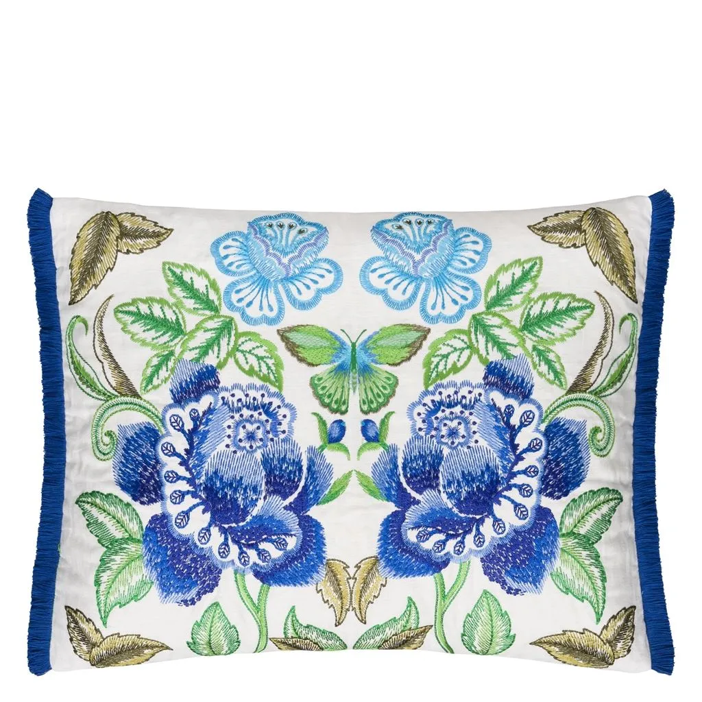 Designers Guild Isabella Embroidered Cobalt Linen Decorative Pillow