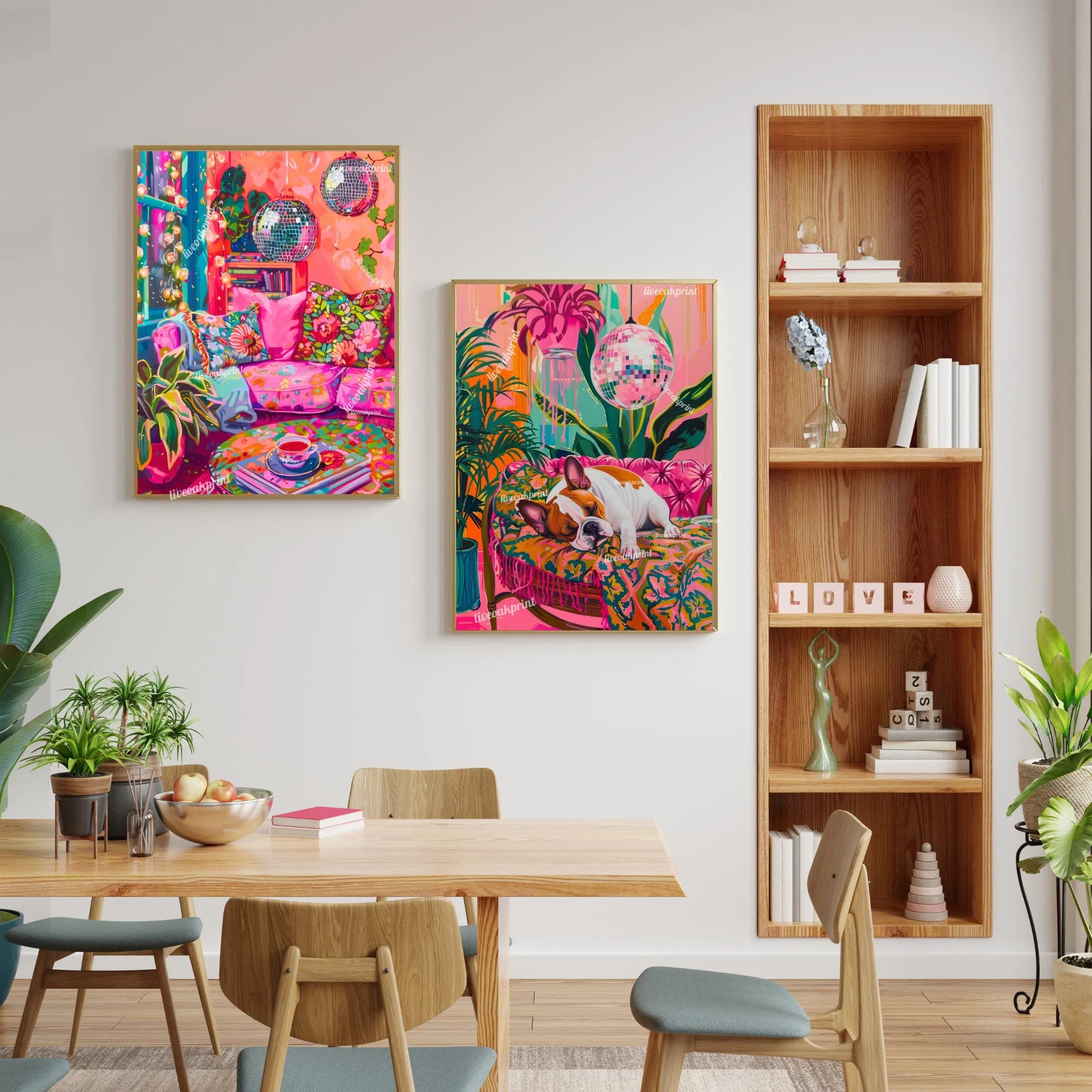 Disco Living Room Print - Disco Living Room Poster - Maximalist Wall Art - Maximalist Living Room - Pink and Orange Living Room