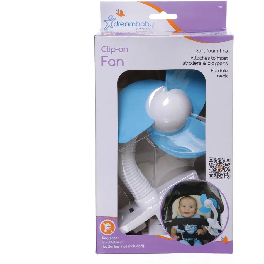 Dreambaby Clip-On Stroller Fan - Black / White / Pink / Blue