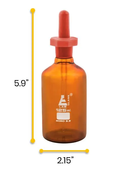 Dropping Bottle, 125ml (4.2oz) - Eye Dropper Pipette - Amber Borosilicate 3.3 Glass