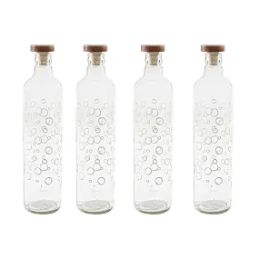 Ellementry bubbles glass water bottle with wooden stopper| 750 ml | Clear | Water Bottle | Milk Bottle | Juice Bottle | Cocktail Bottle | Handcrafted | Sustainable | Food Safe | Cultural Revival | Set of 4