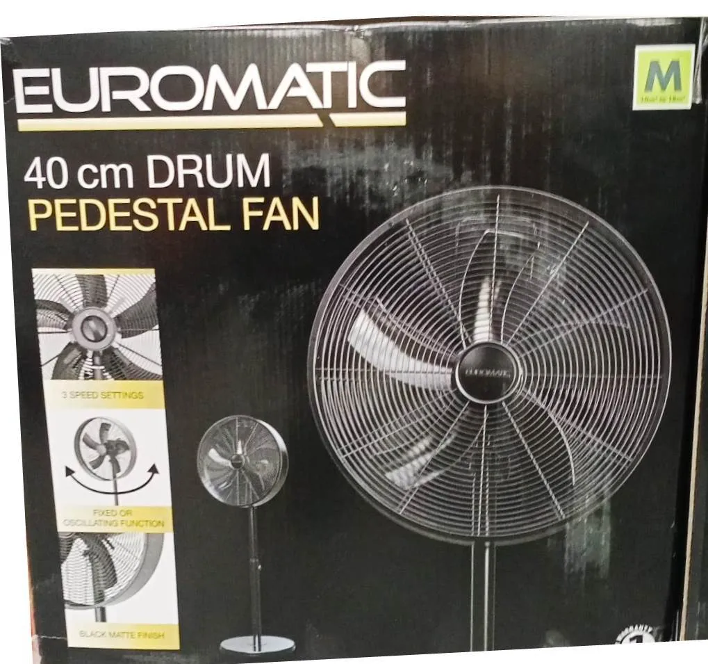 Euromatic 40cm Matte Black Drum Pedestal Fan - PF5BM