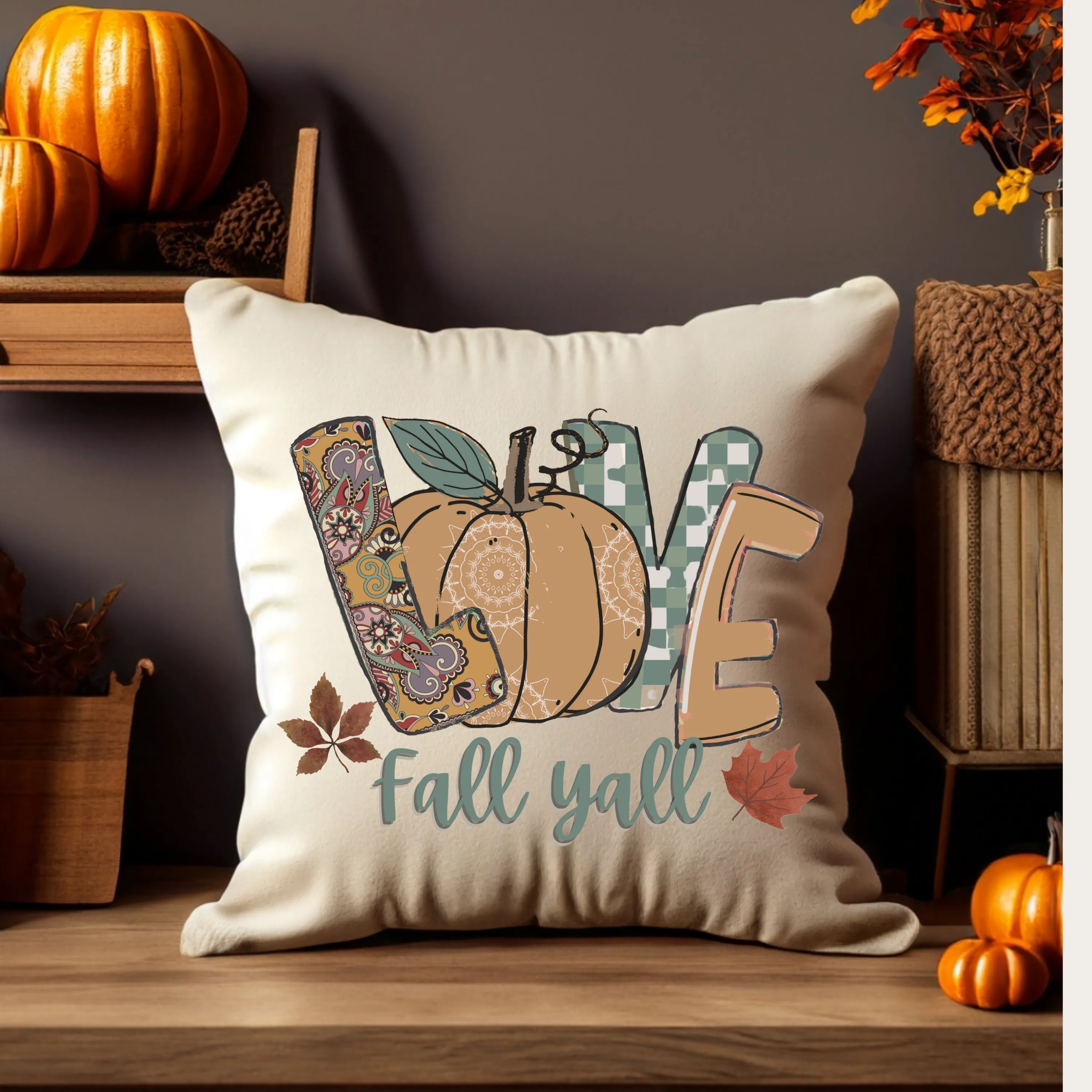 Fall Pillow Covers, Rustic Country Square covers, Country Farmhouse Decor Pillowcase Set, Farmhouse Pumpkins