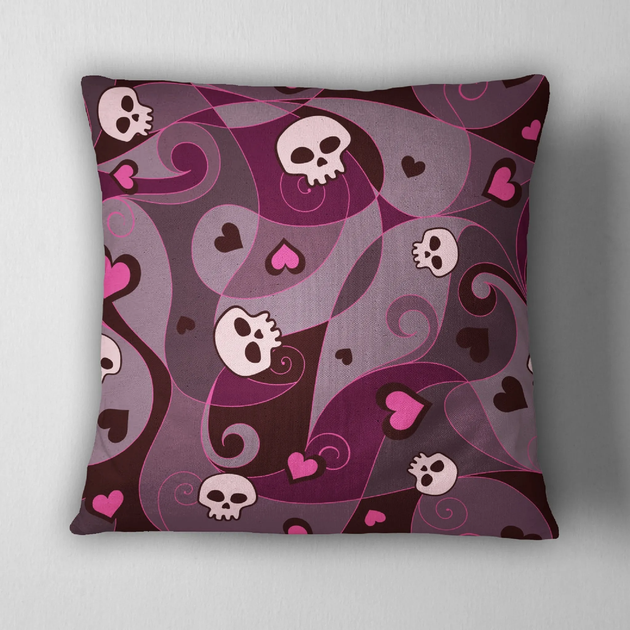 Fantasy Skull & Heart Throw Pillow