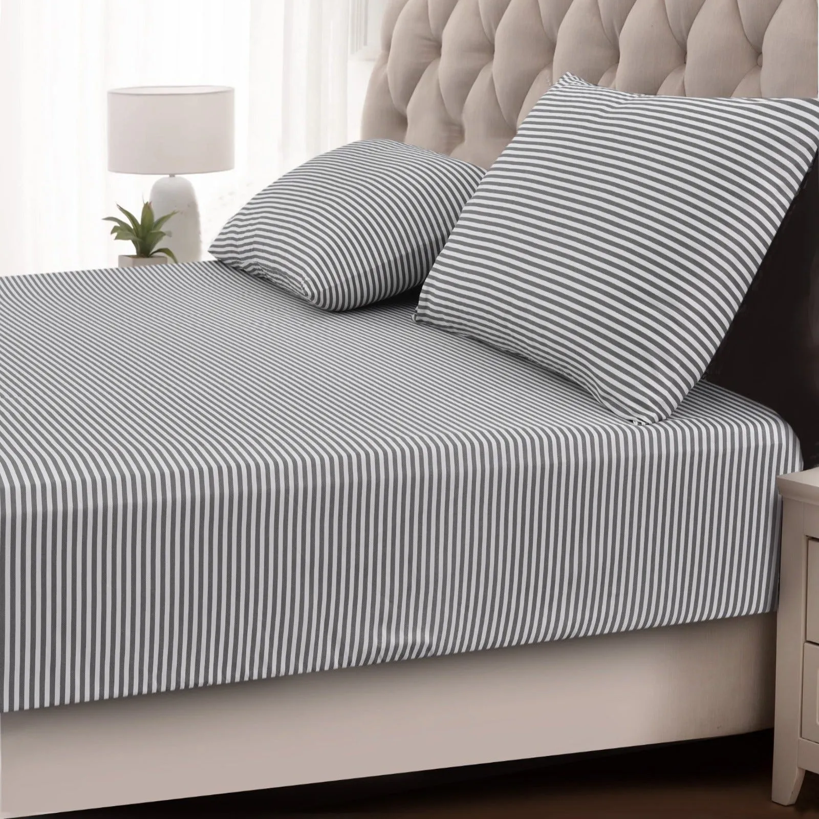 Fitted Bed Sheet-Grey Stripe