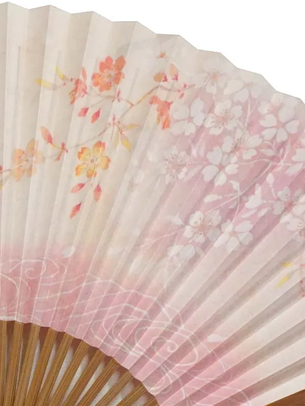 Folding Fan. Double-Sided Design made in Kyoto, Japan. Japanese Hand Fan. "Cherry Blossom / 流水に桜360"