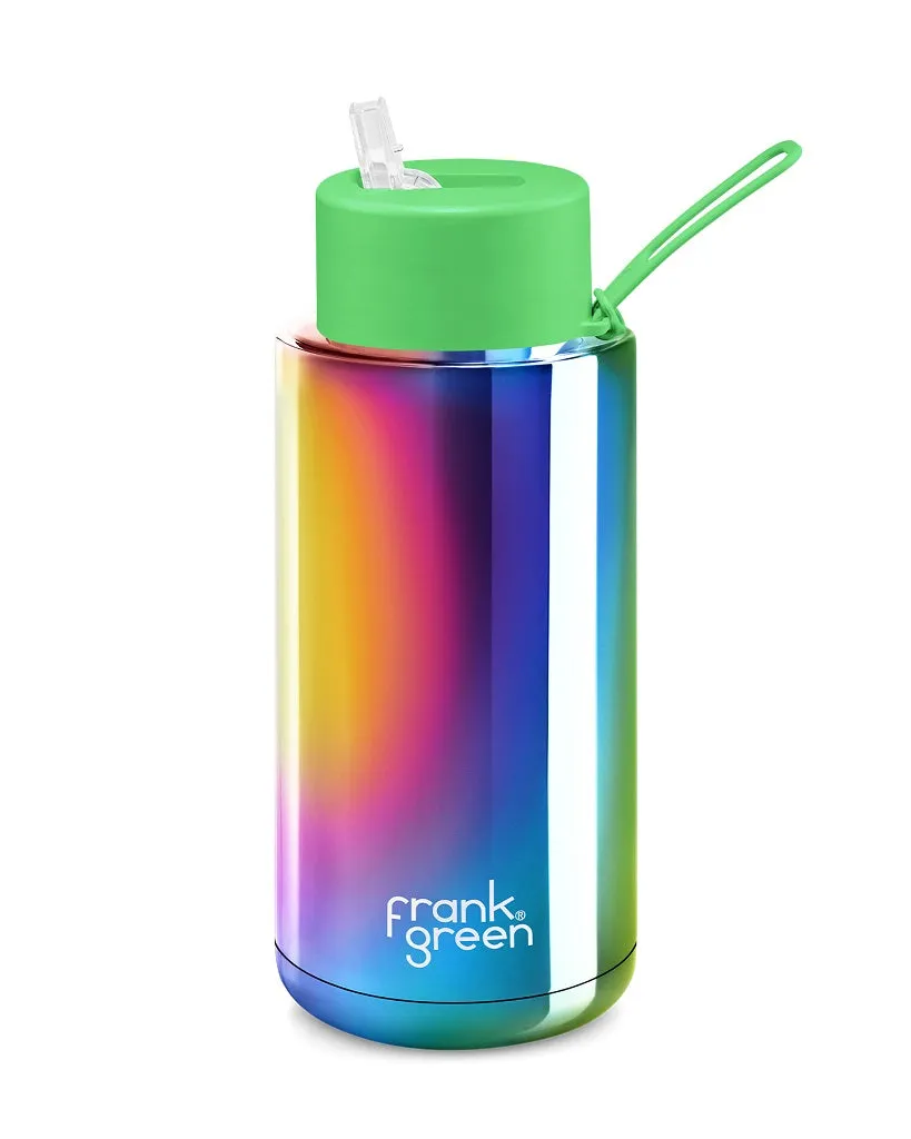 Frank Green Ceramic 34oz Straw Bottle - Chrome Rainbow/Neon Green