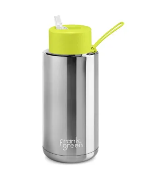 Frank Green Ceramic 34oz Straw Bottle - Chrome Silver/Neon Yellow