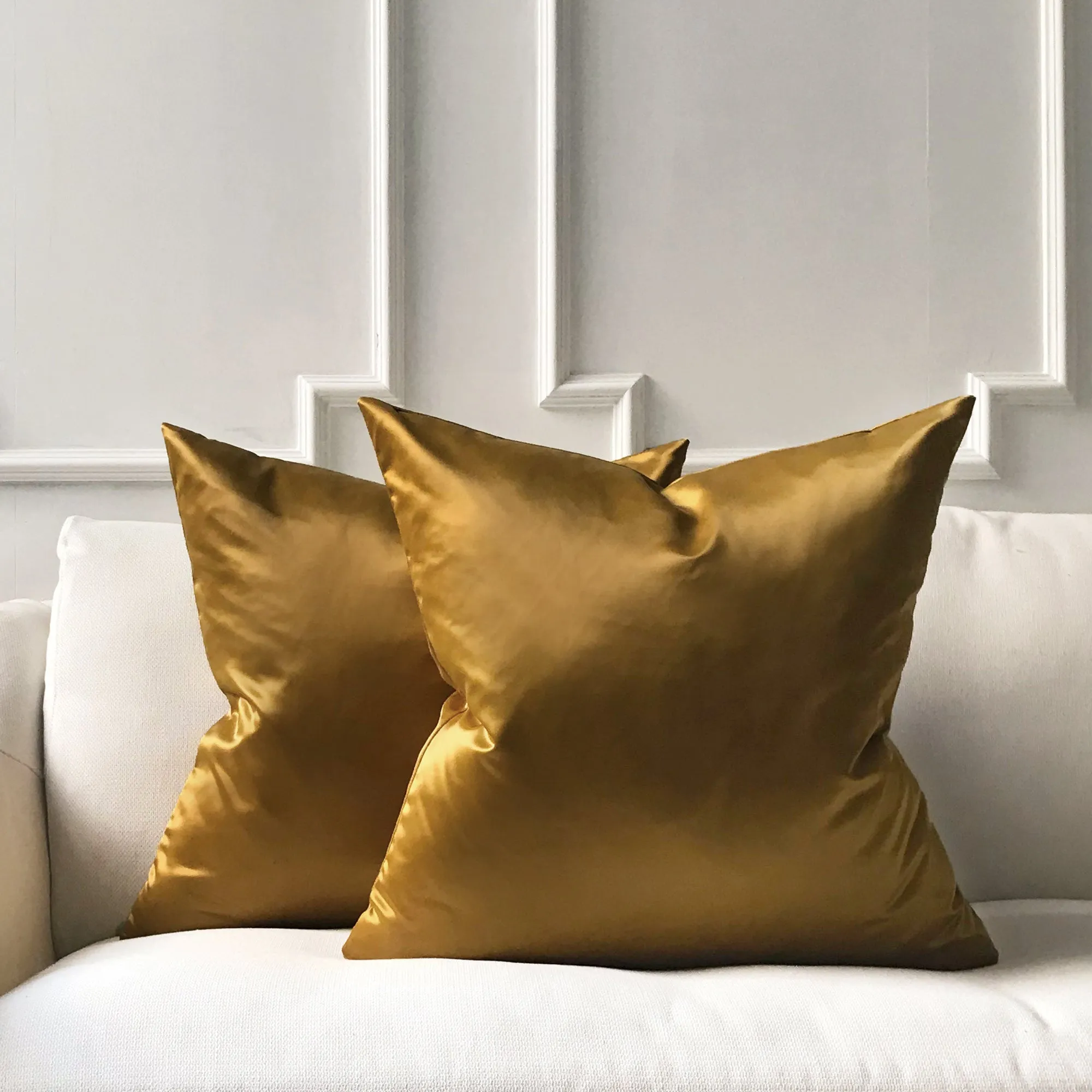 Gold Solid Faux Silk Throw Pillow Cover 24x24