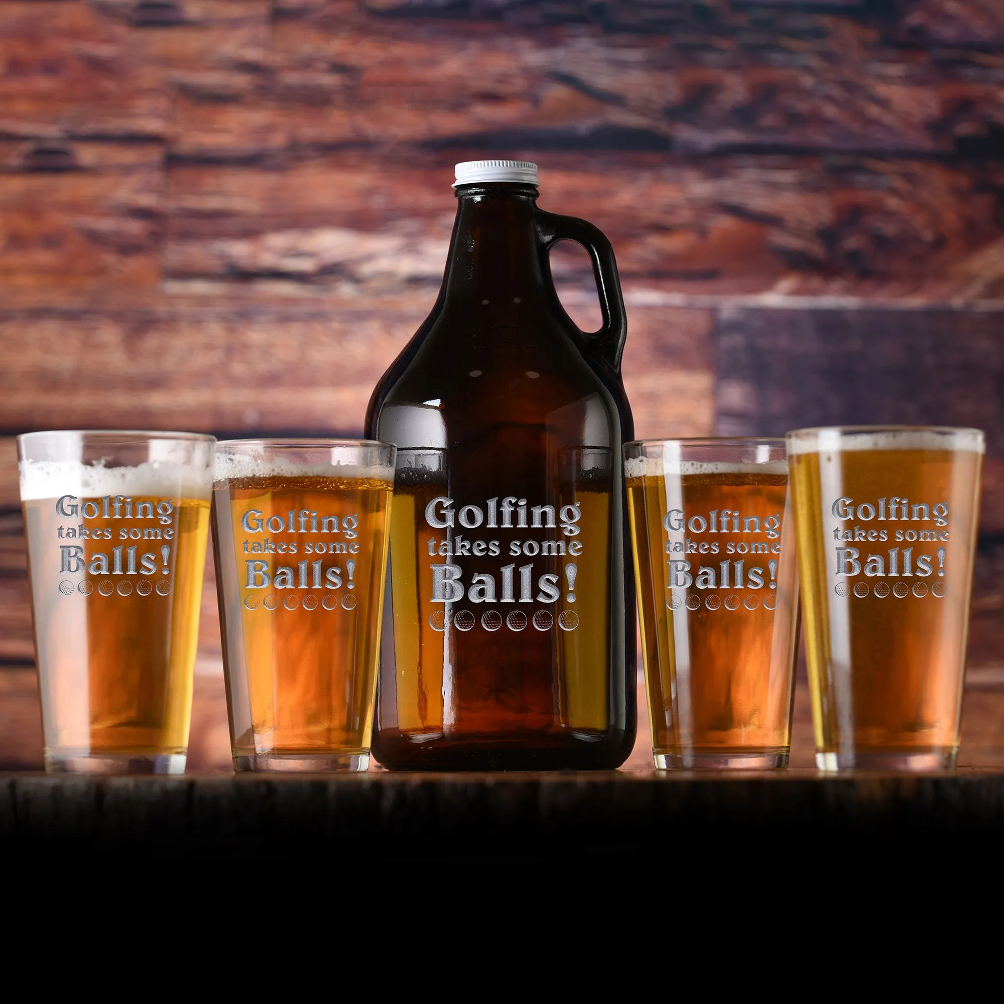 Golfing Takes Some Balls Engraved Beer Growler & Pint Glass Gift Set