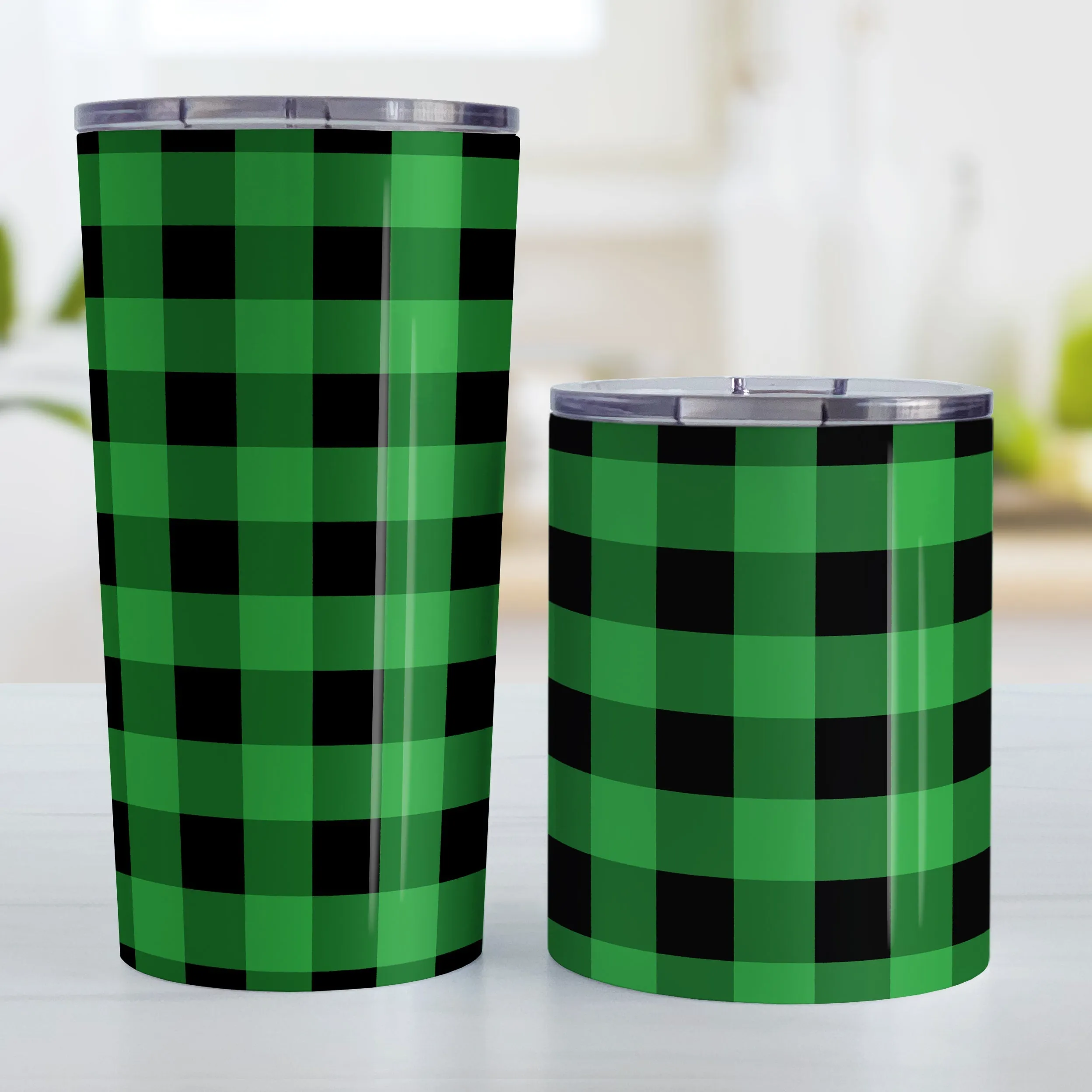 Green and Black Buffalo Plaid Tumbler Cup