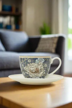 Green Floral Printed Cup And Saucer Set (2 Piece)