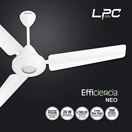 Havells Efficiencia Neo 1200Mm Bldc Motor With Remote Ceiling Fan (Elegant White), 26 Watt, Winner Of National Energy Conservation Award 2021