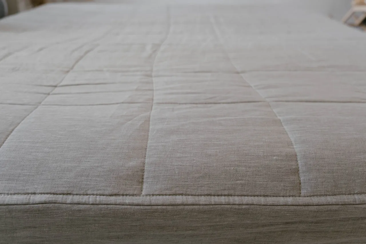 Hemp Linen Mattress Pad cover as fitted sheet filled organic Hemp Fiber in 100% non-dyed Linen fabric Queen Full, Twin, King, custom size/Hypoallergenic