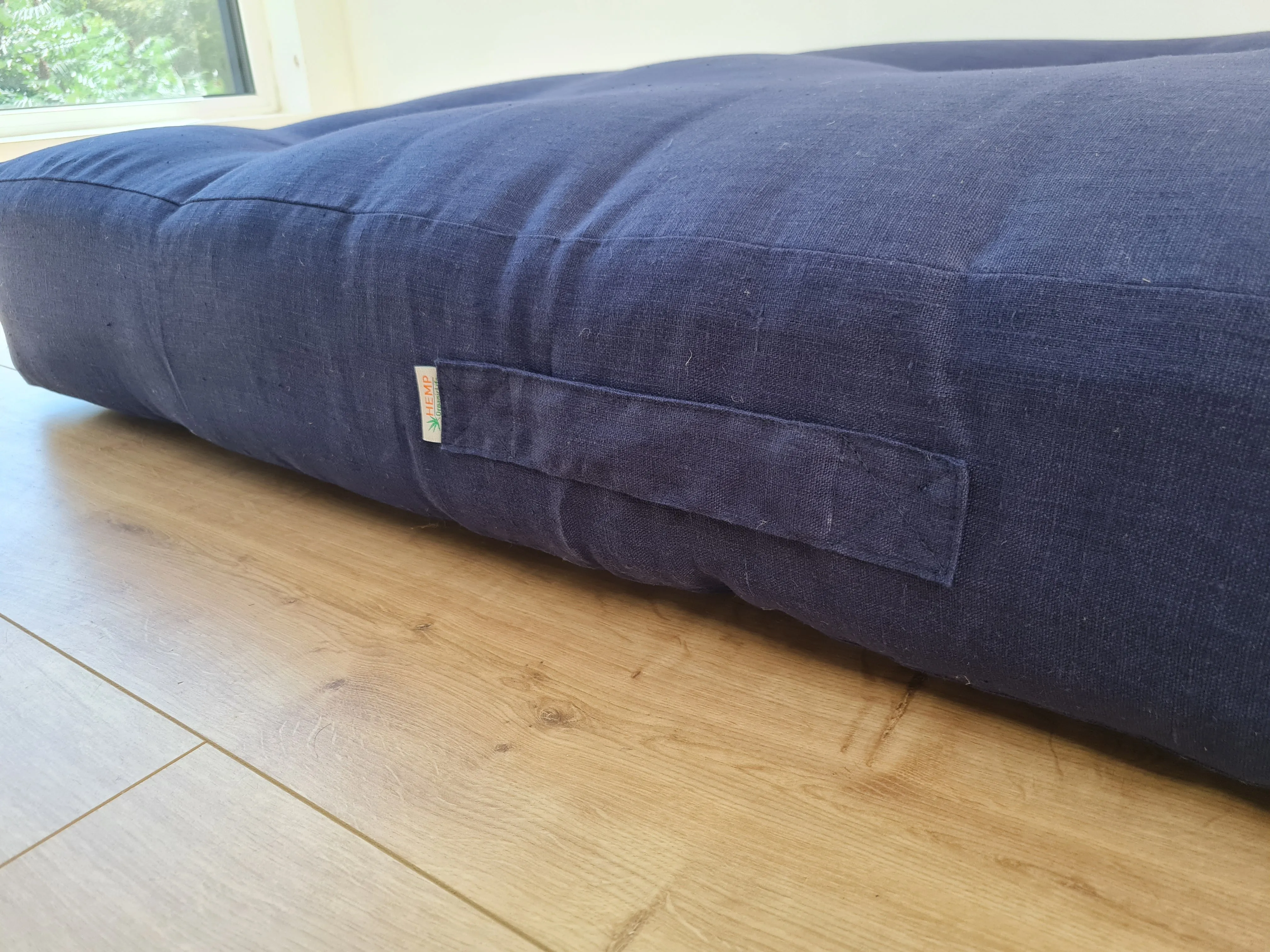 HEMP shikibuton 6” thick mat Shiki futon filled organic hemp fiber filler in natural dense dark blue linen fabric Custom Size Hand made