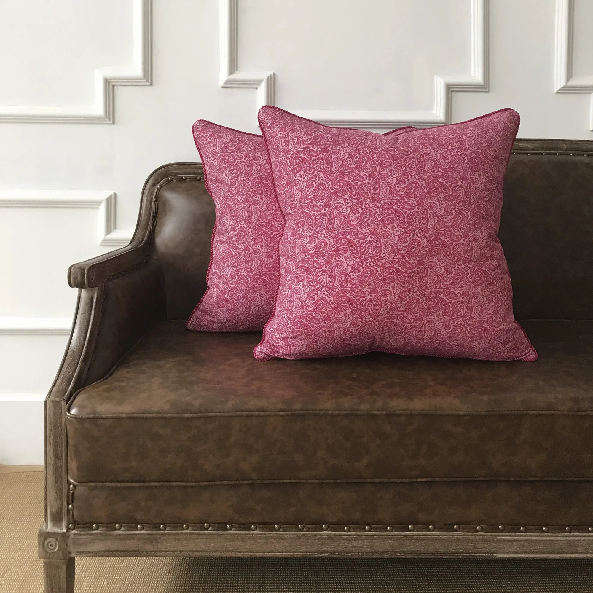 Hot Pink Paisley Cord Edge Throw Pillow Cover 22x22