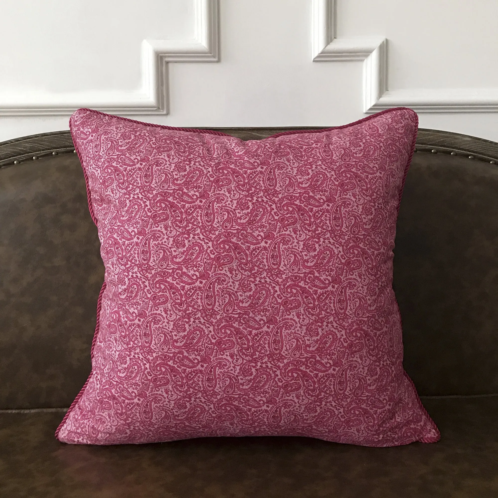 Hot Pink Paisley Cord Edge Throw Pillow Cover 22x22