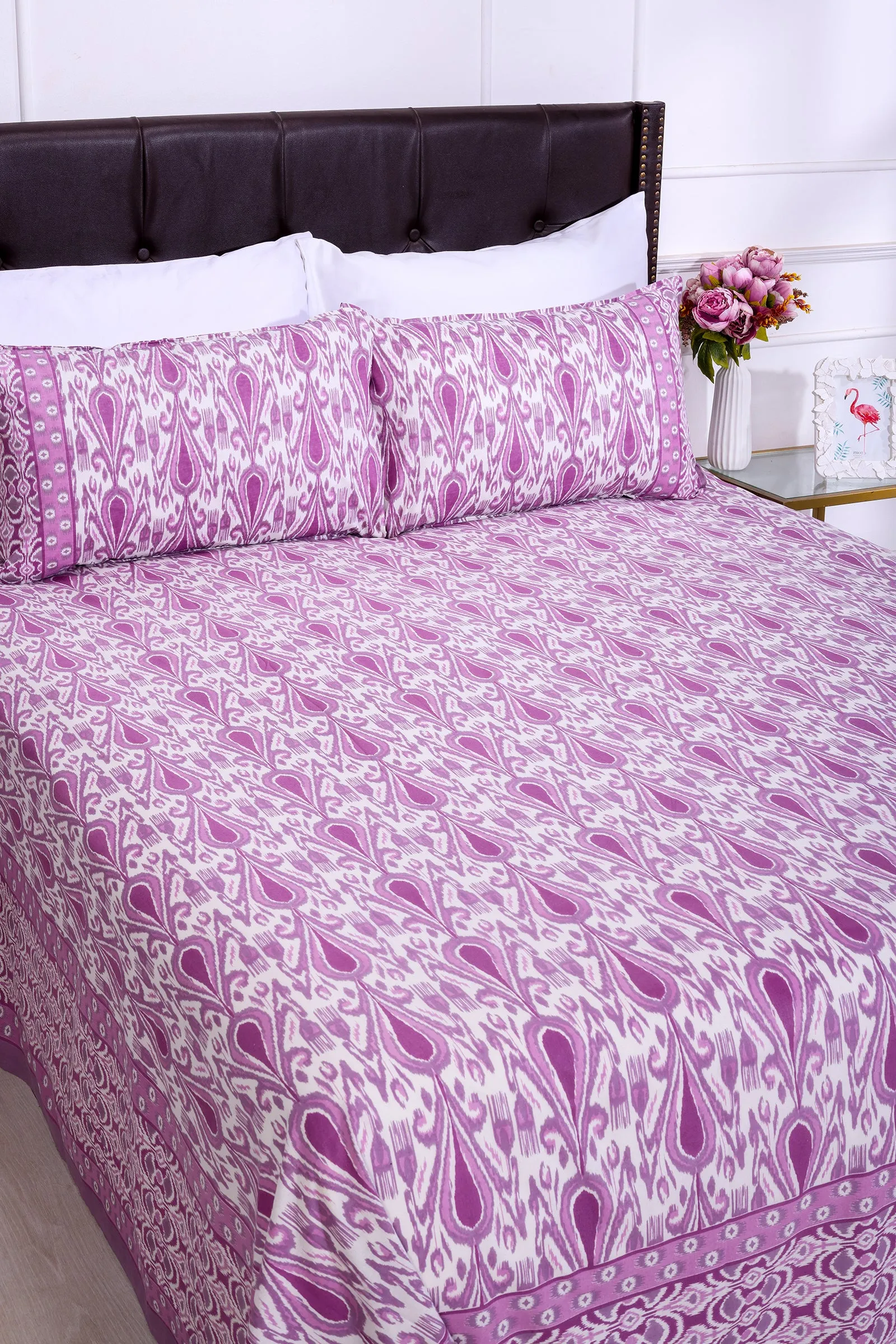 Ikkat Ivy Purple Cotton Bedsheet