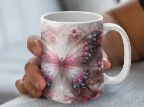 Illuminated Butterfly and Flowers Coffee Mug, Butterfly Mug, Butterflies Coffee Cup, Butterfly Gifts for Women