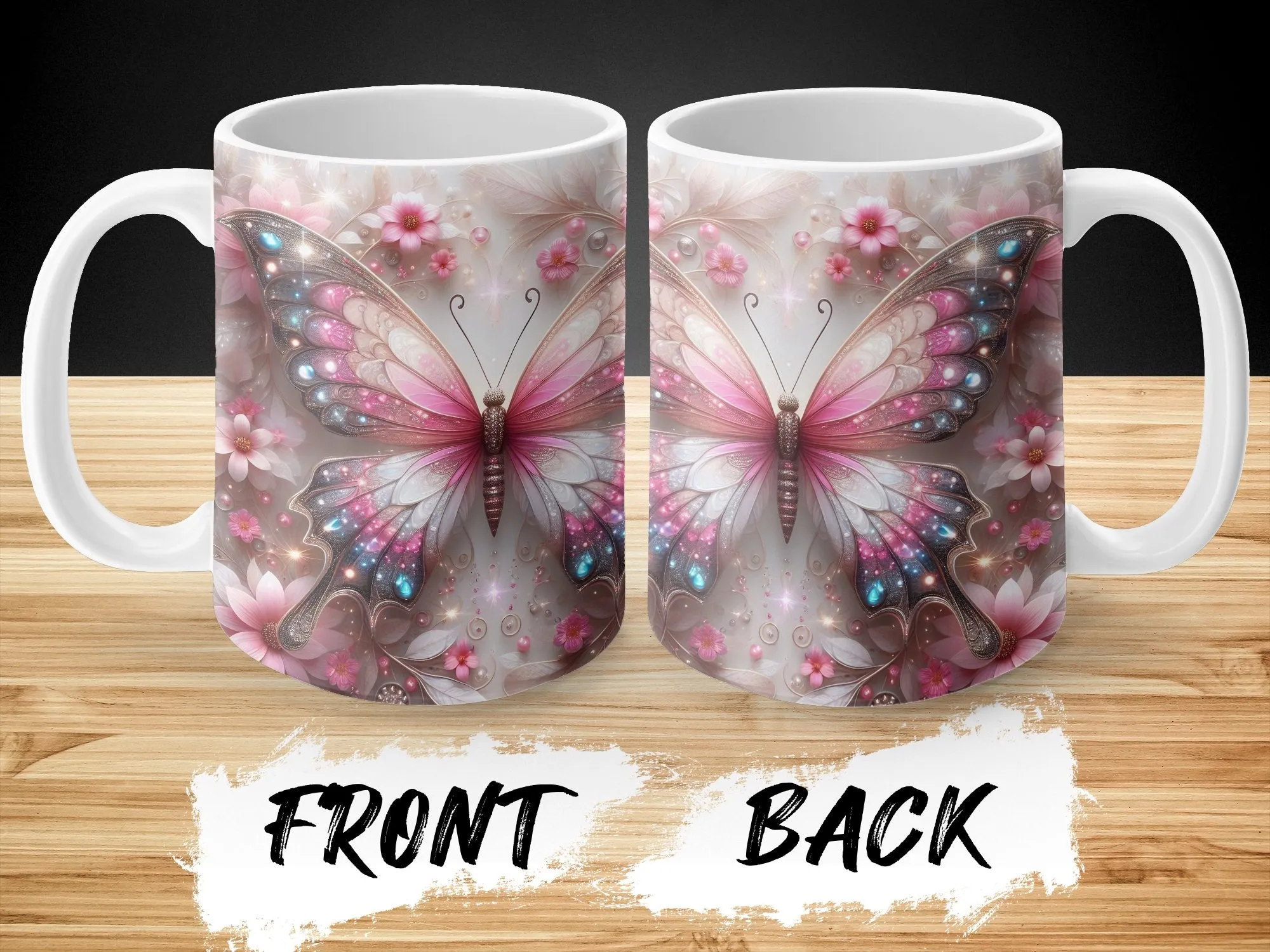 Illuminated Butterfly and Flowers Coffee Mug, Butterfly Mug, Butterflies Coffee Cup, Butterfly Gifts for Women