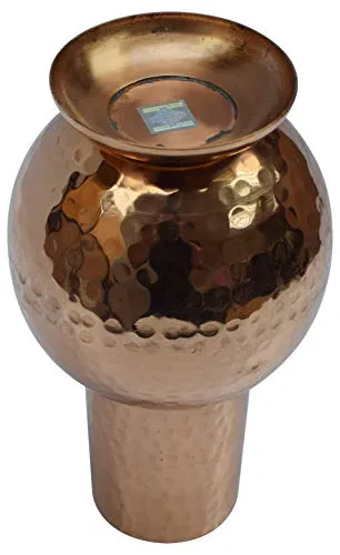 Indian Pure Copper Bedroom Bottle Drinkware with Inbuilt Glass Cup Hammered Finish