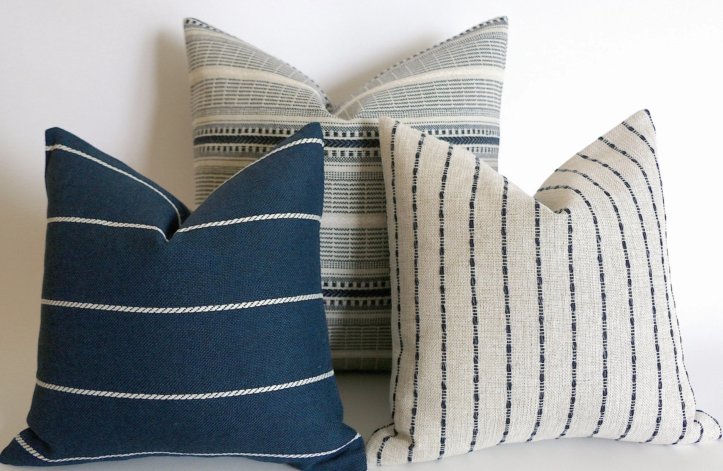 Indigo Farmhouse Collection: Navy Pillow Cover / Vintage Style Pillow Cover / Striped Performance Pillow Cover