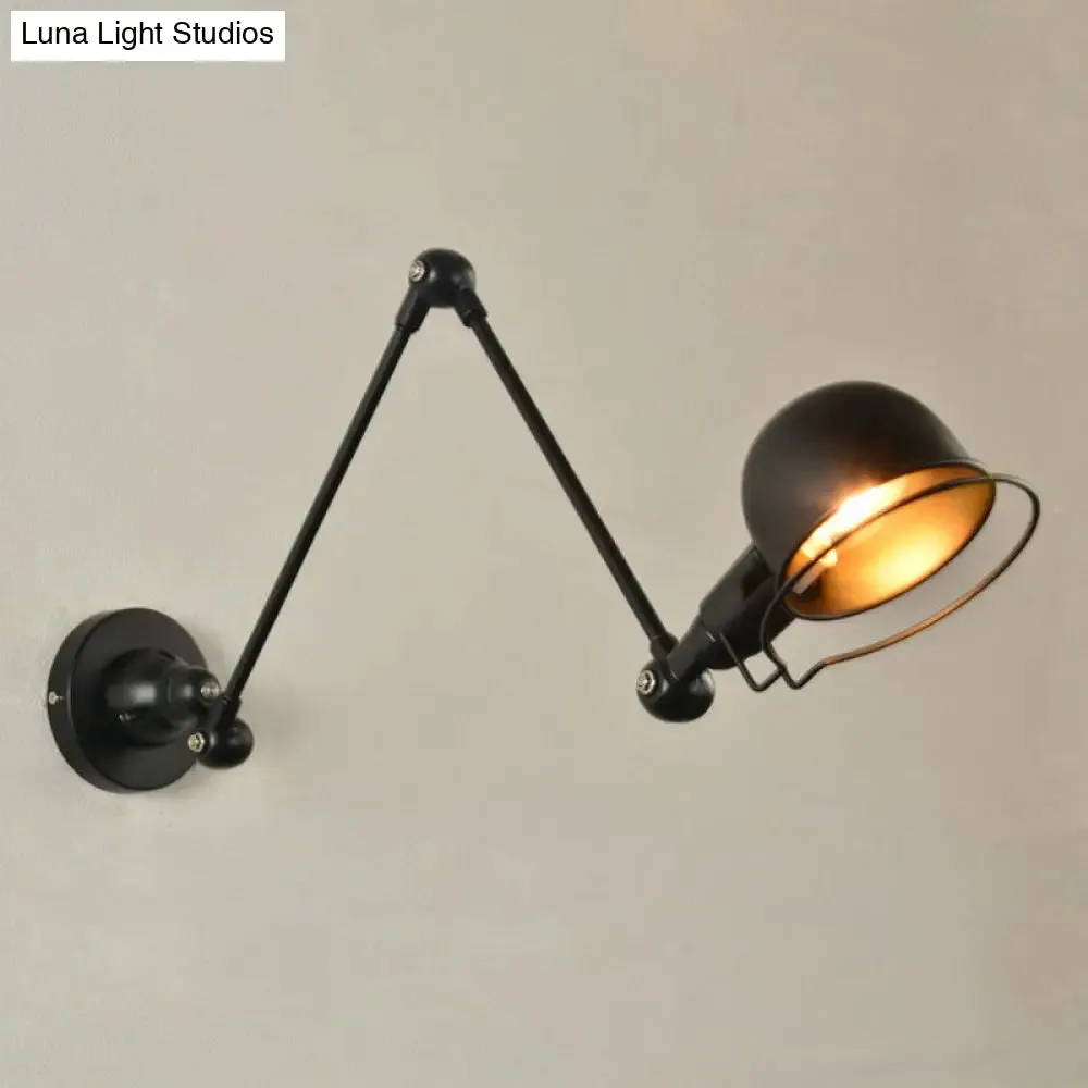 Industrial Black Iron Wall Mount Light Fixture with Rotatable Bowl, 1-Light Task Wall Light with Frame Guard