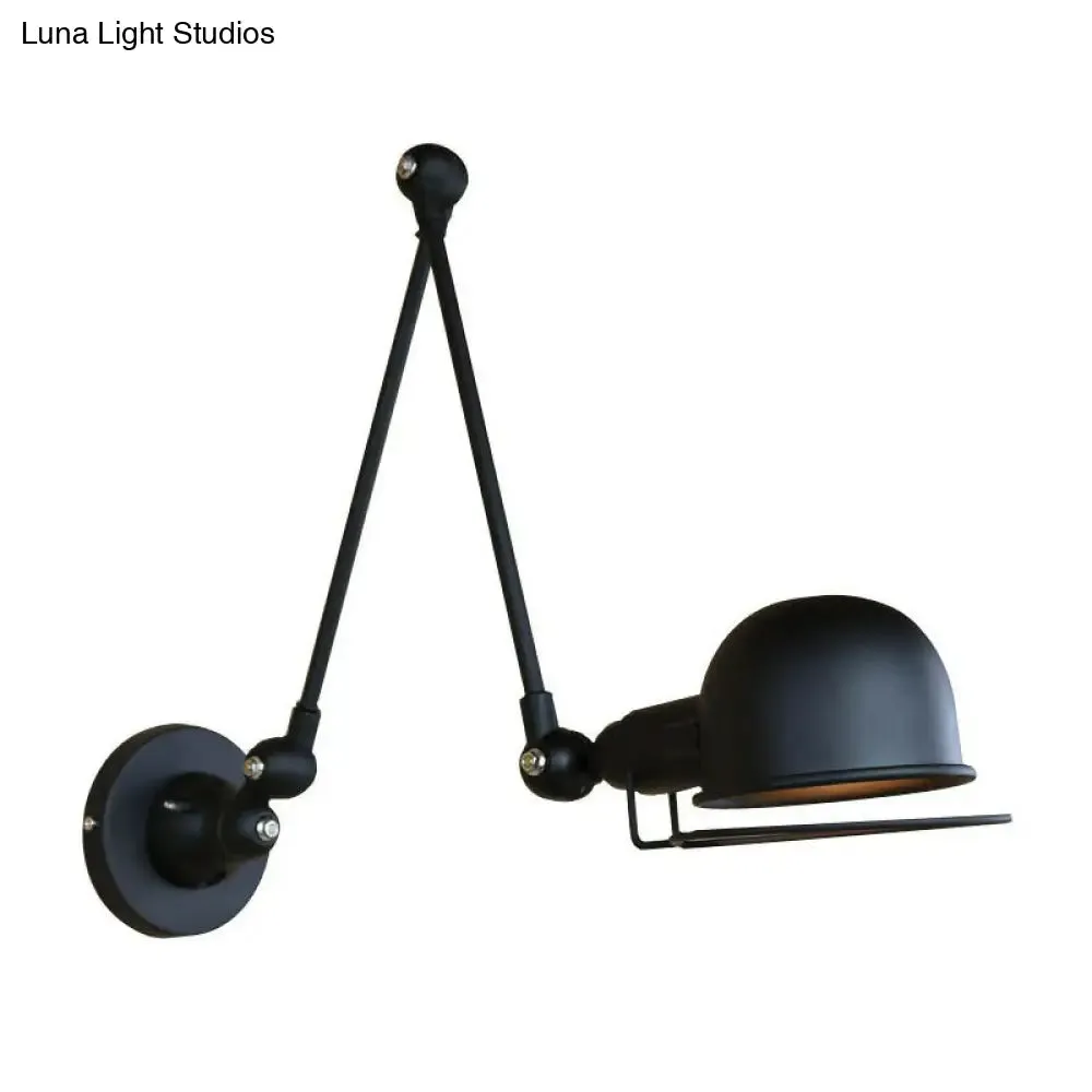 Industrial Black Iron Wall Mount Light Fixture with Rotatable Bowl, 1-Light Task Wall Light with Frame Guard