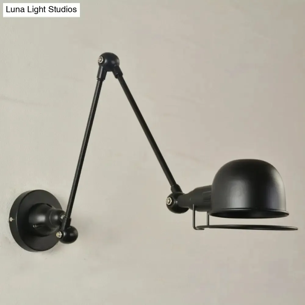 Industrial Black Iron Wall Mount Light Fixture with Rotatable Bowl, 1-Light Task Wall Light with Frame Guard