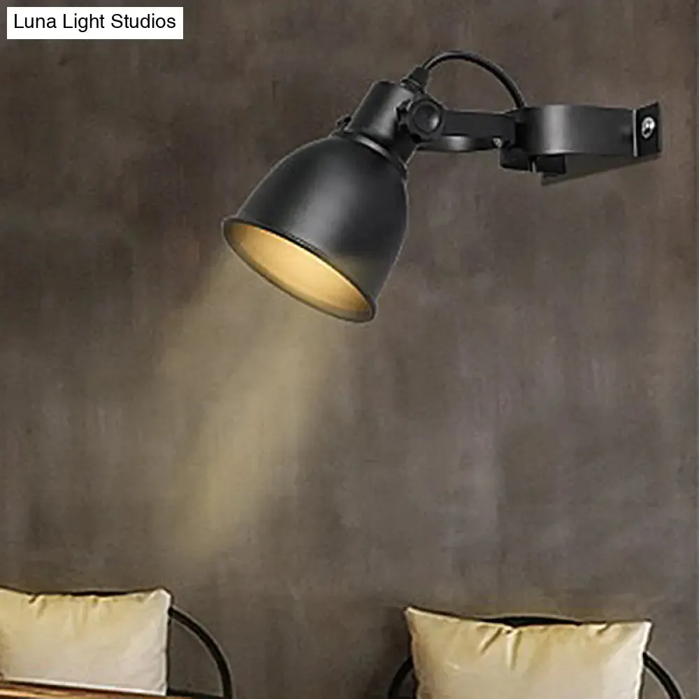 Industrial Iron Dome Wall Light Sconce - Adjustable Handle, Black Finish