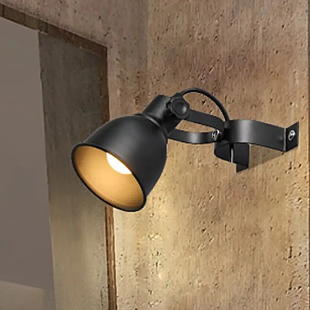 Industrial Iron Dome Wall Light Sconce - Adjustable Handle, Black Finish