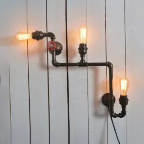 Industrial-Style 3-Head Wall Light Sconce with Open Bulbs - Pipe Metallic Design for Restaurants, Black Wall Mount