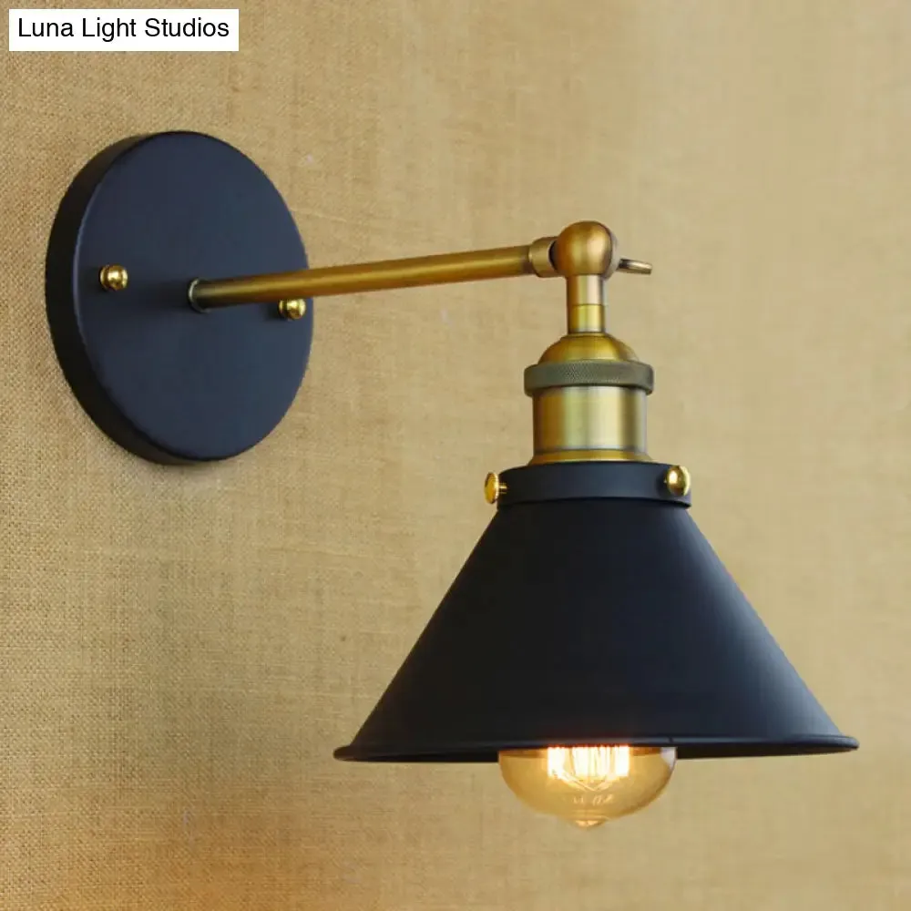 Industrial Style Brass Metal Wall Sconce, 1 Light Conical Wall Mounted Lamp for Living Room – 7"/10" Width