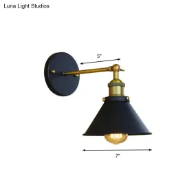 Industrial Style Brass Metal Wall Sconce, 1 Light Conical Wall Mounted Lamp for Living Room – 7"/10" Width