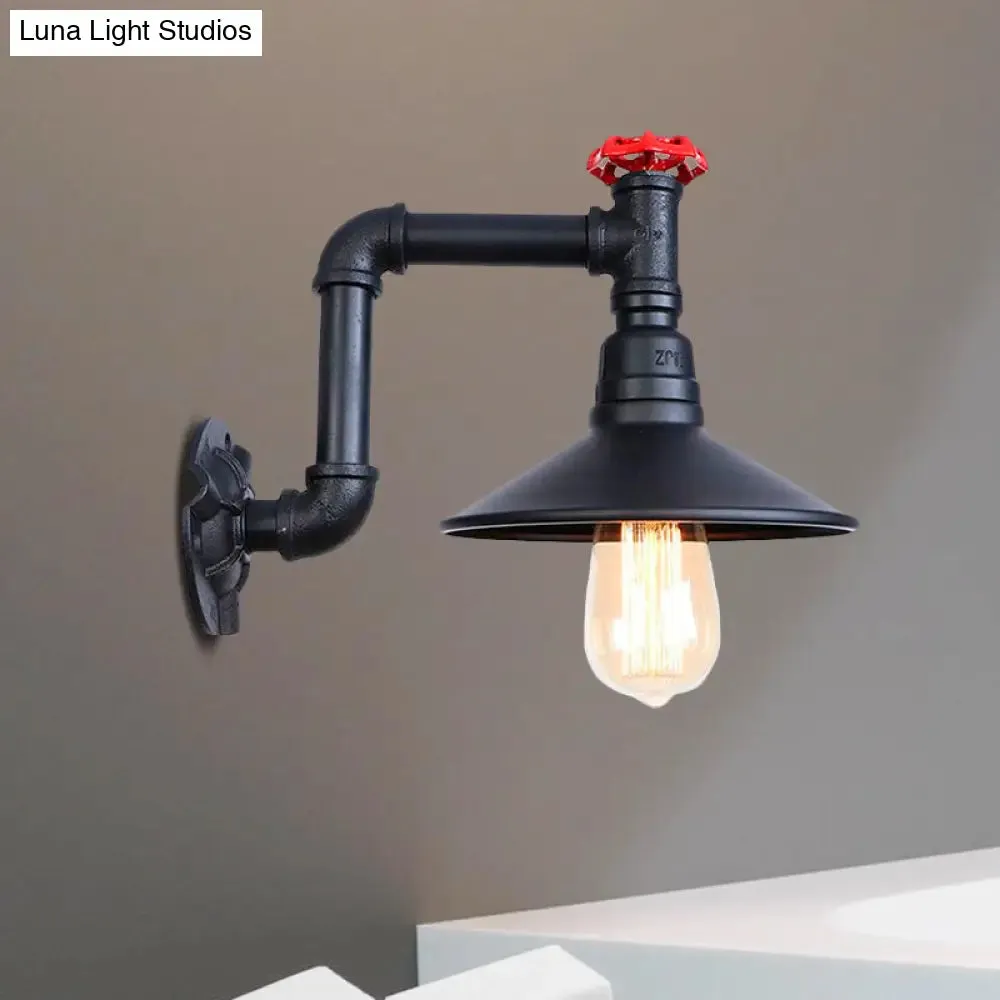 Industrial Wall Sconce with Metallic Black Finish and Conic Shade