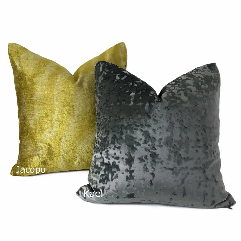 Kael I Gray Abstract Distressed Tonal Velvet Pillow Cover