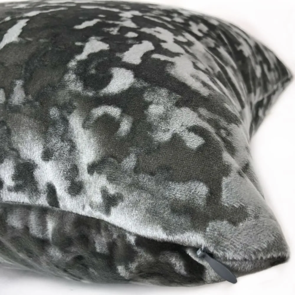 Kael I Gray Abstract Distressed Tonal Velvet Pillow Cover