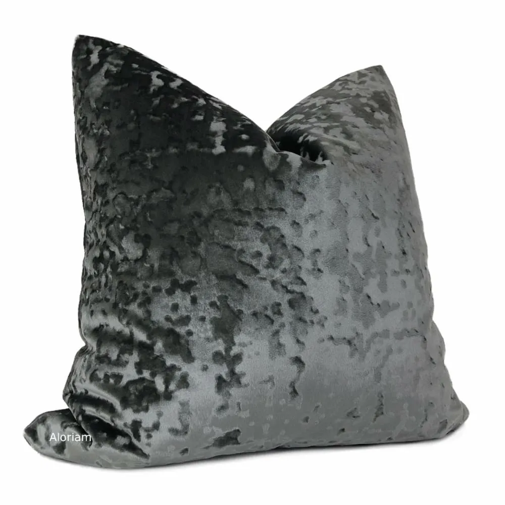 Kael I Gray Abstract Distressed Tonal Velvet Pillow Cover