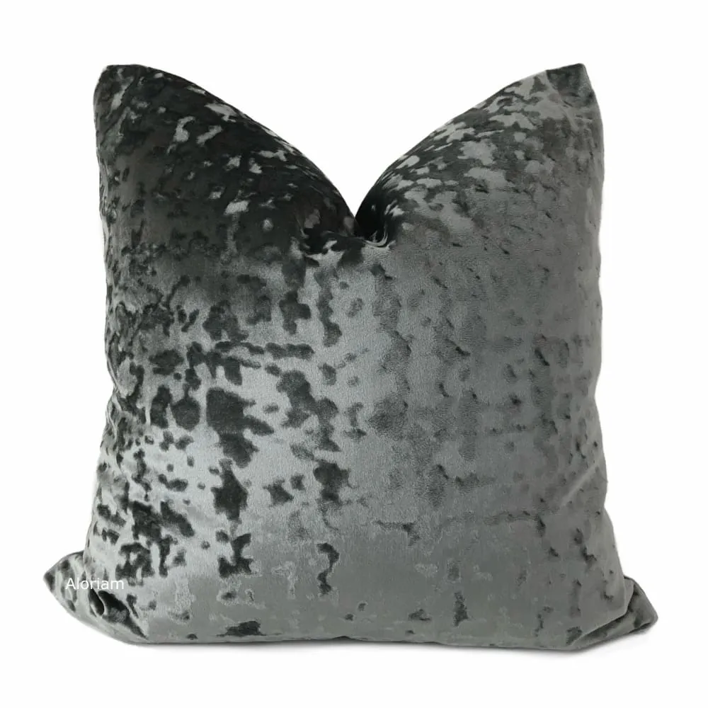 Kael I Gray Abstract Distressed Tonal Velvet Pillow Cover