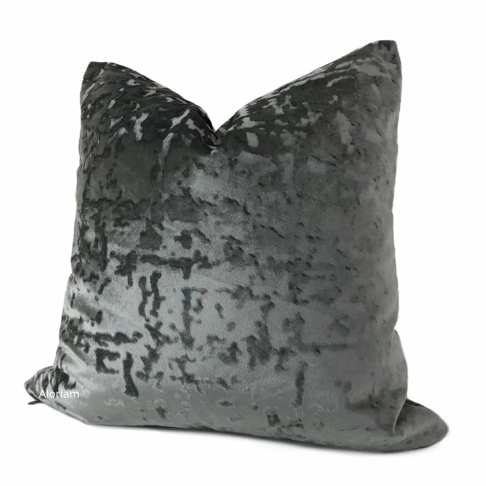 Kael I Gray Abstract Distressed Tonal Velvet Pillow Cover