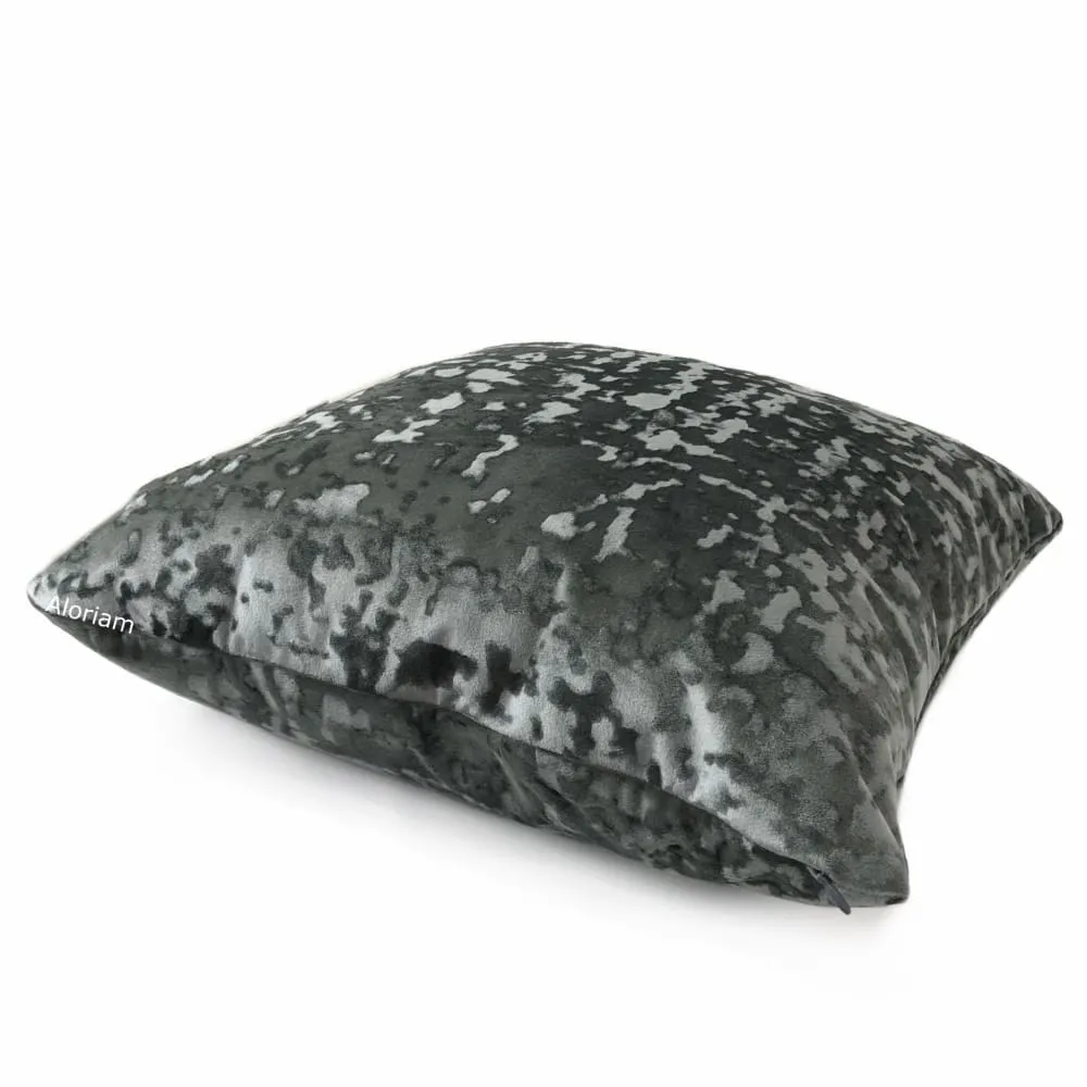 Kael I Gray Abstract Distressed Tonal Velvet Pillow Cover