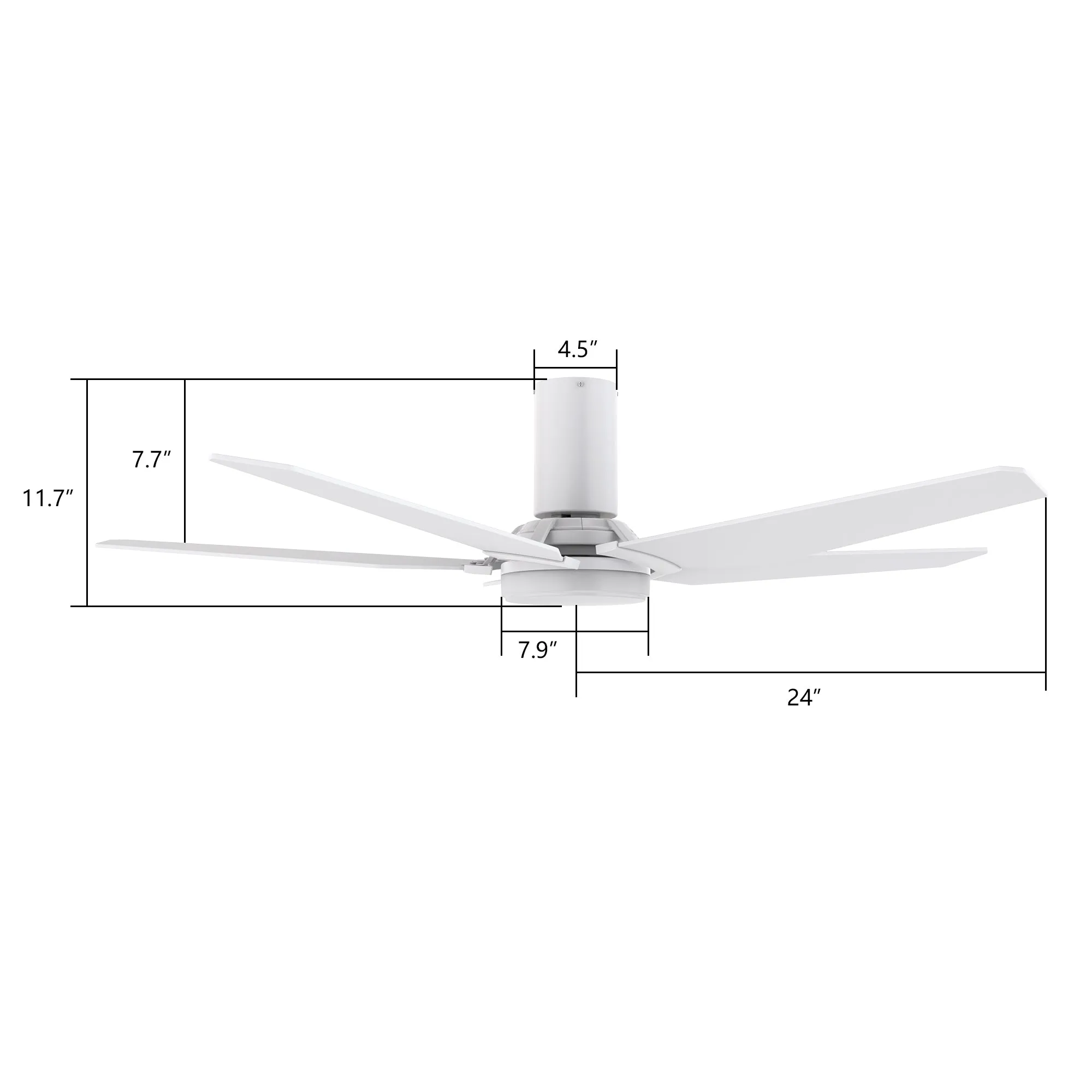 KAJ 48 inch 5-Blade Flush Mount Smart Ceiling Fan with LED Light Kit & Remote - White/White