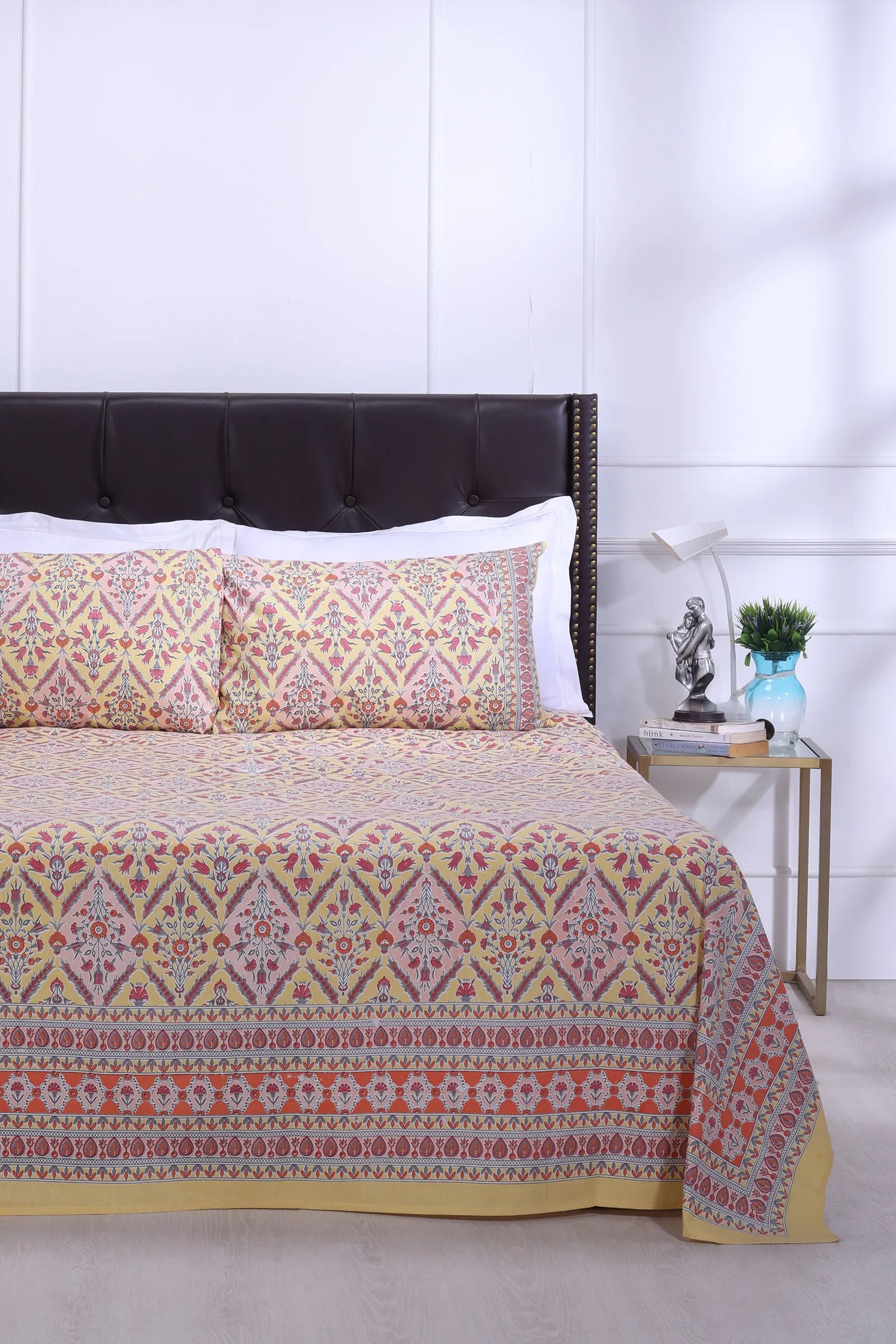 Kalindi Jaal Mustard Cotton Bedsheet