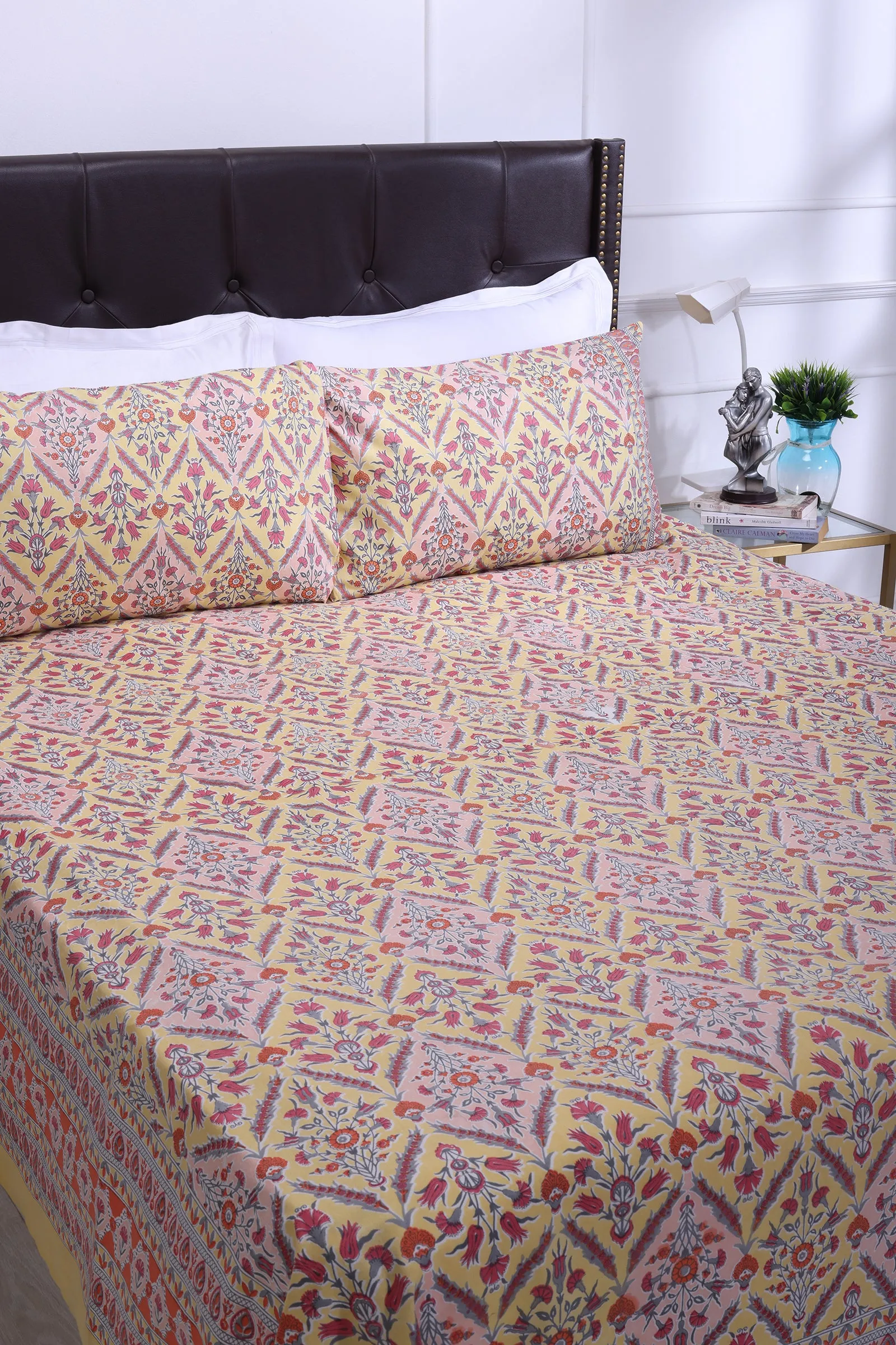 Kalindi Jaal Mustard Cotton Bedsheet