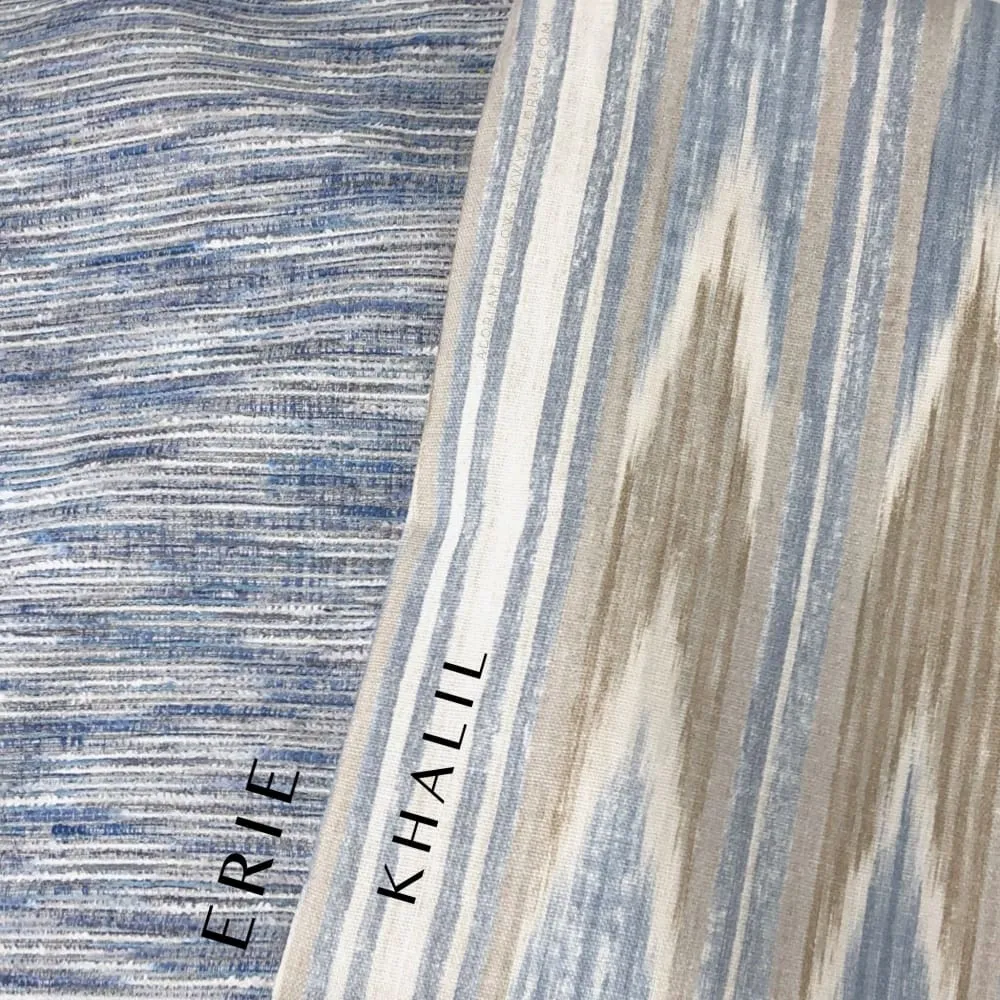 Khalil Blue Brown Cream Ethnic Ikat Chevron Stripe Linen Pillow Cover (Colefax Fowler fabric)