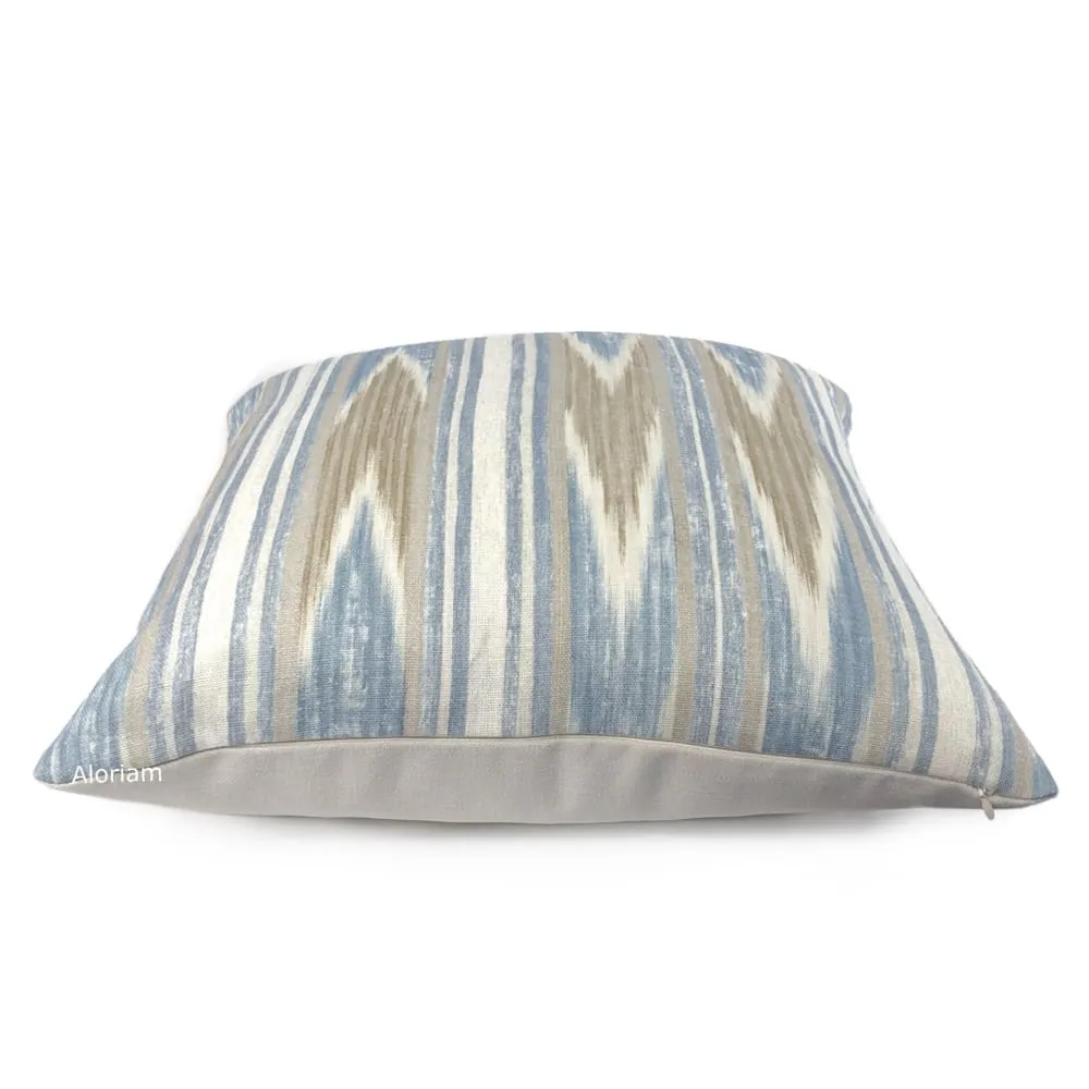 Khalil Blue Brown Cream Ethnic Ikat Chevron Stripe Linen Pillow Cover (Colefax Fowler fabric)